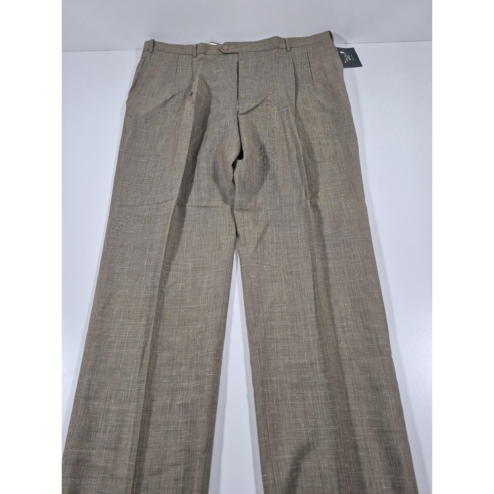 Palm Beach Reflex Dress Pants Mens 48x36 Beige Wool Silk Pleated Unhemmed NWT